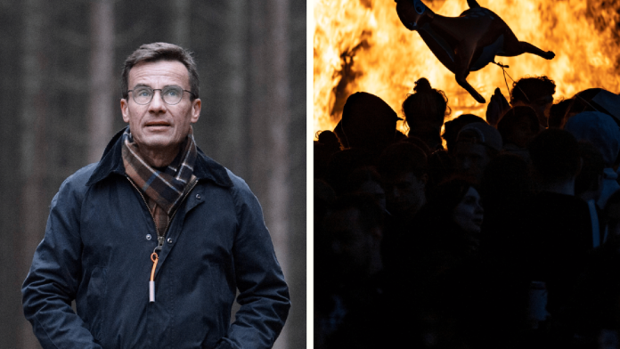 Ulf Kristersson och en majbrasa